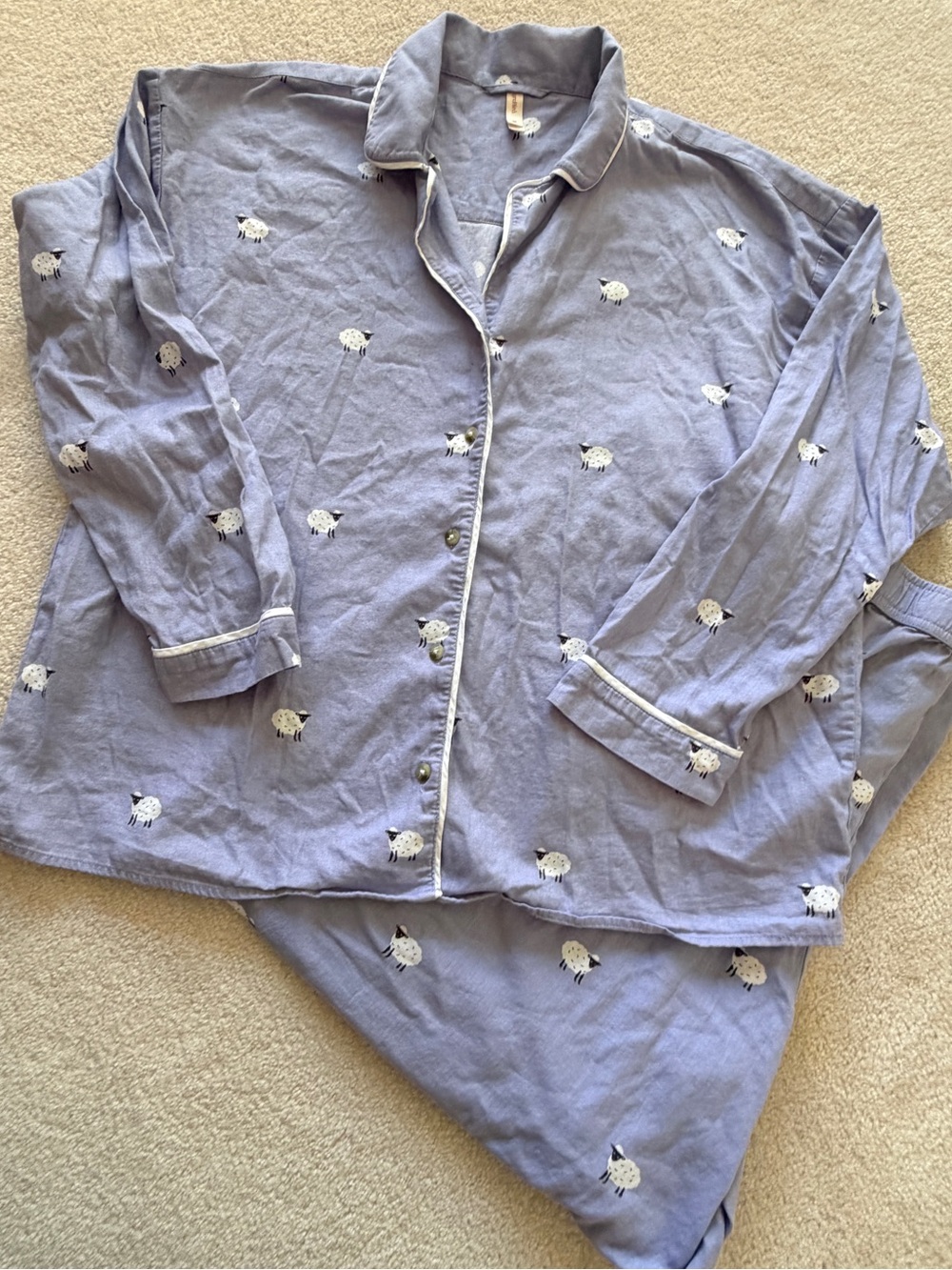 Anthropologie LyreBird Cloud Flannel Pajama Set Sheep Lamb Lavender L XL Cotton